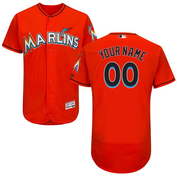 Men Miami Marlins Majestic Alternate Fire Red Flex Base Authentic Collection Custom MLB Jersey